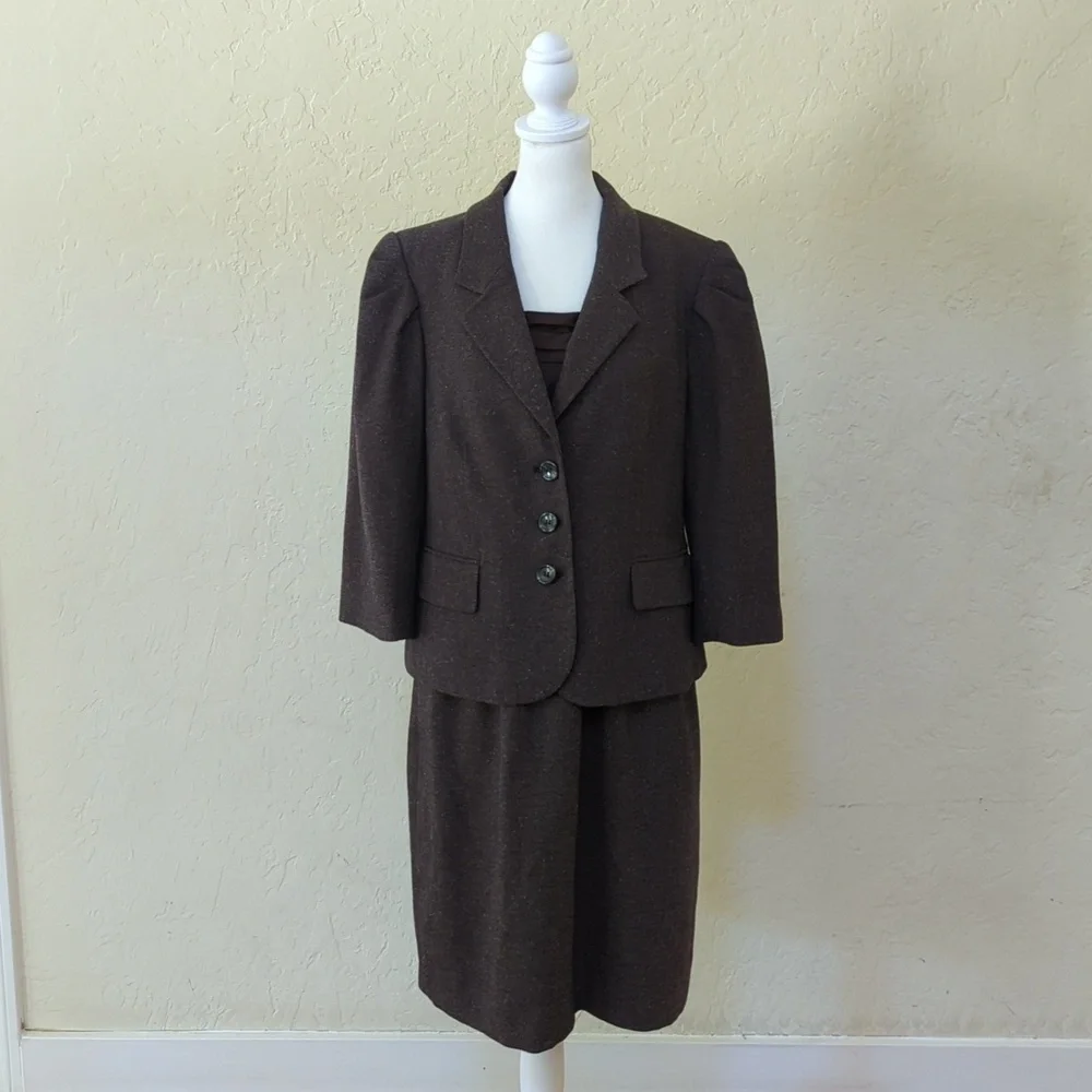 The Limited Dark Brown Satin and Herringbone Tweed Professional Dress Size 12 - Picture 7 of 11